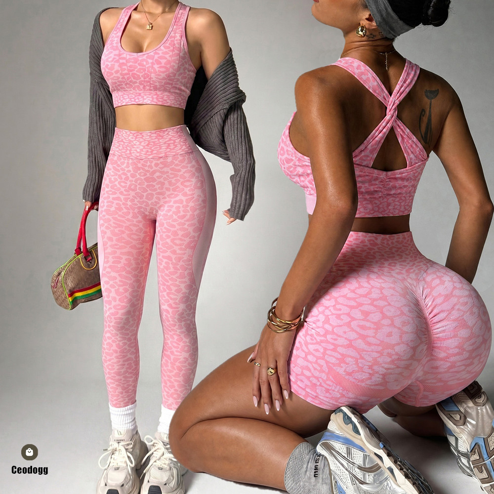 Yoga Fitness Kleidung - 2PCS Pad Leopard Yoga Set Women