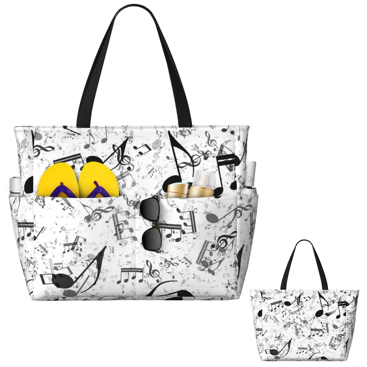 Bass Music Notes Beach Tote Ba - Yoga Fitness Music recension och pris