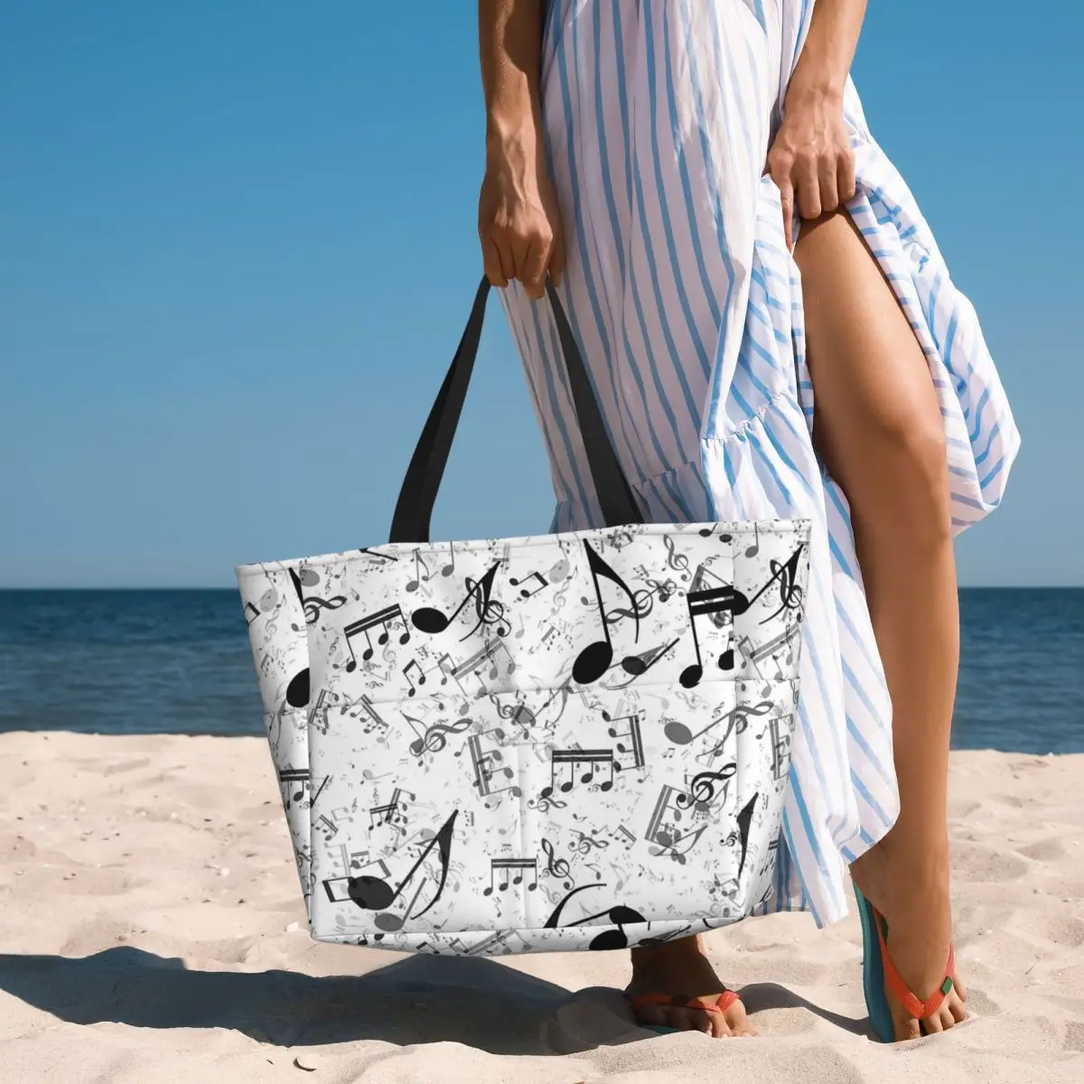 Bass Music Notes Beach Tote Ba - Yoga Fitness Music recension och pris